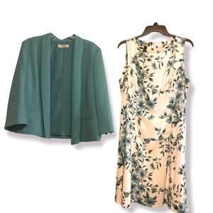 AGB White and Teal Floral Print Fit and Flare Dress Size 16